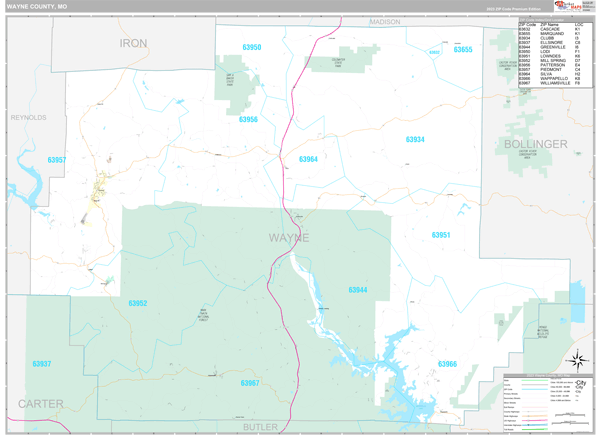 Wayne County, MO Wall Map