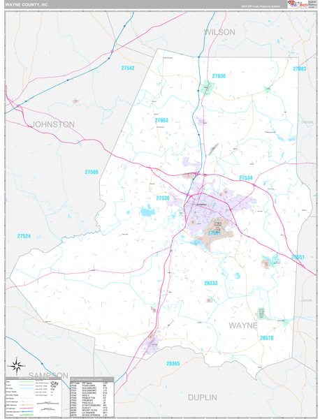 Wayne County, NC Carrier Route Wall Map