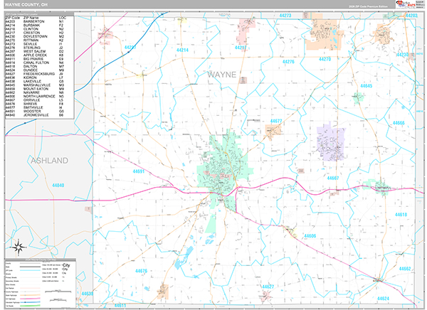 Wayne County, OH Zip Code Map