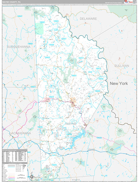Wayne County, PA Wall Map Premium Style
