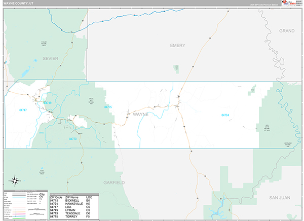 Wayne County, UT Zip Code Map