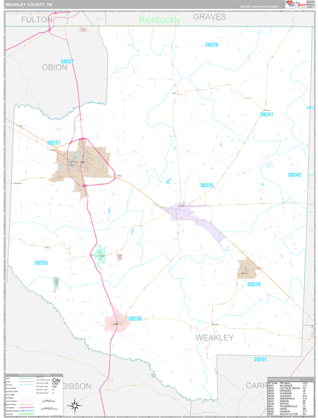 Weakley County, TN Zip Code Map