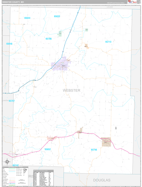 Webster County, MO Wall Map Premium Style