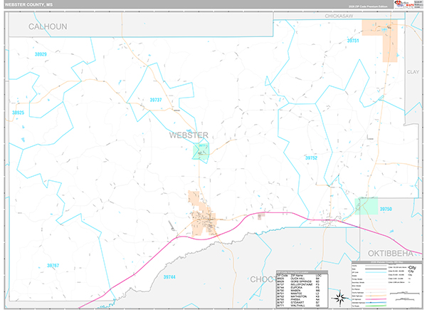 Webster County, MS Zip Code Map