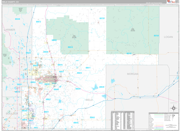 Weld County, CO Zip Code Map