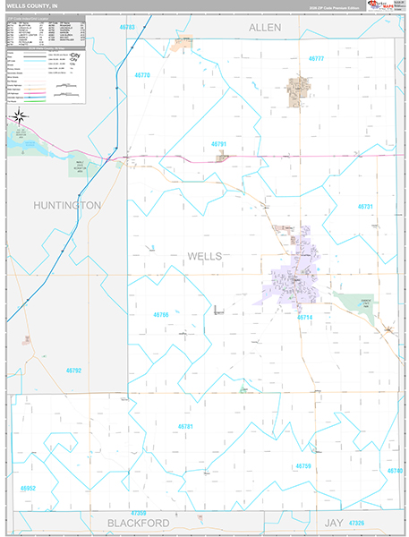 Wells County, IN Zip Code Map