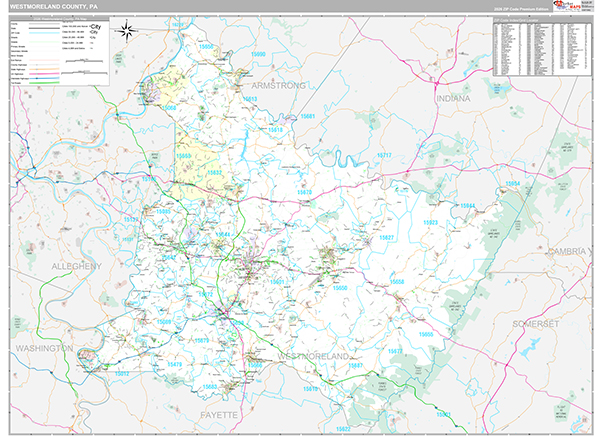 Westmoreland County, PA Wall Map Premium Style