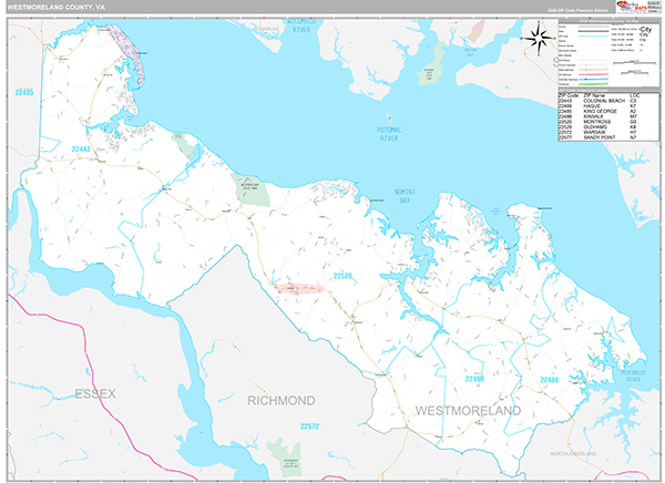 Westmoreland County, VA Wall Map