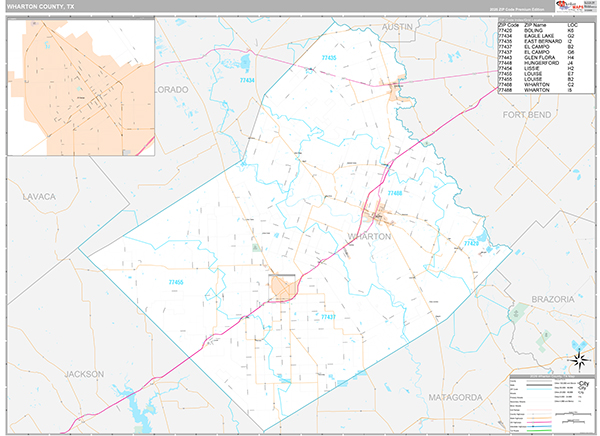 Wharton County, TX Zip Code Map
