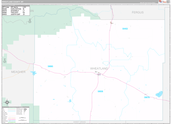Wheatland County, MT Wall Map