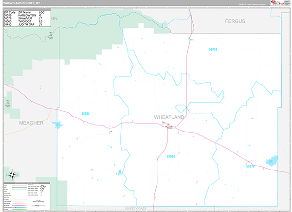 Wheatland County, MT Wall Map