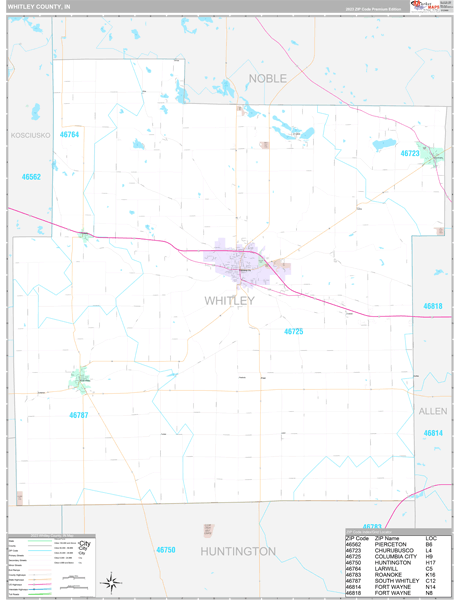 Whitley County, IN Wall Map Premium Style