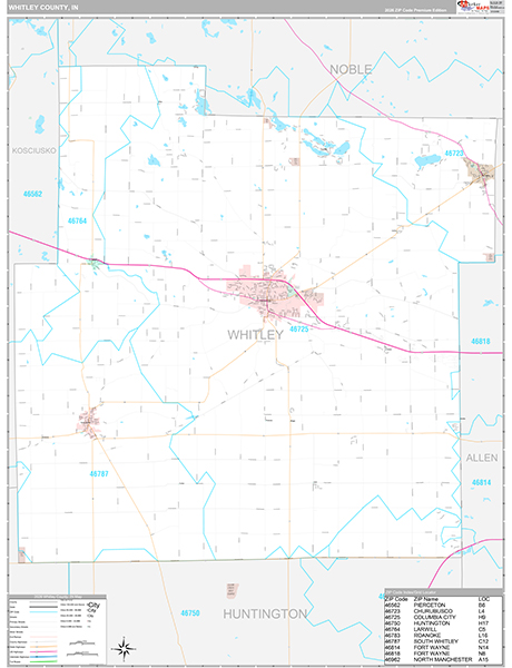 Whitley County, IN Zip Code Map