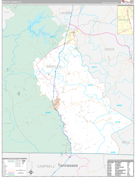 Whitley County, KY Wall Map