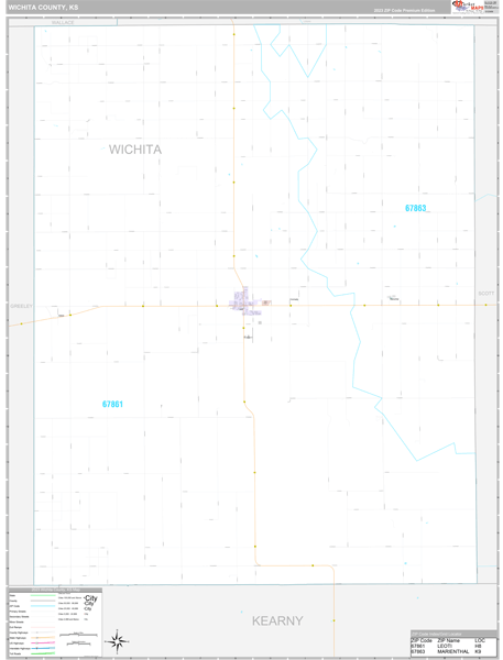 Wichita County, KS Wall Map Premium Style
