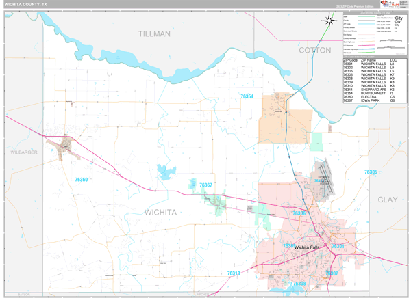 Wichita County, TX Carrier Route Wall Map
