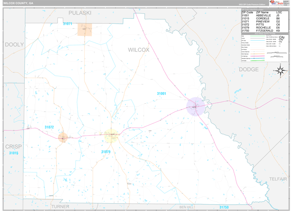 Wilcox County, GA Carrier Route Wall Map