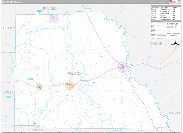 Wilcox County, GA Zip Code Map