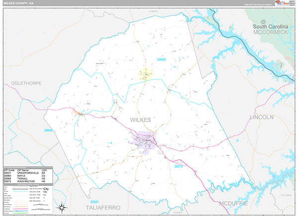 Wilkes County, GA Zip Code Map