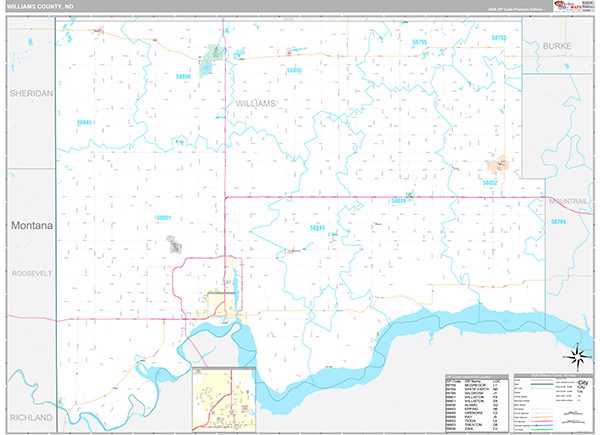 Williams County, ND Wall Map Premium Style