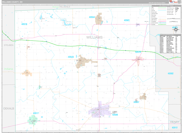 Williams County, OH Wall Map Premium Style