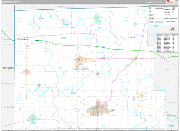 Williams County, OH Zip Code Map