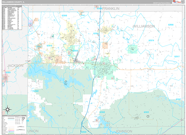 Williamson County, IL Carrier Route Wall Map