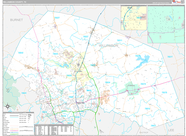 Williamson County, TX Zip Code Map
