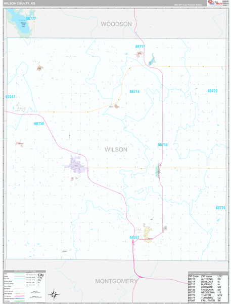 Wilson County, KS Wall Map Premium Style