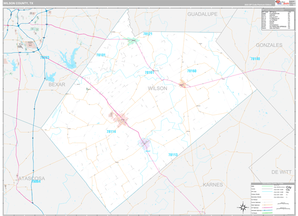 Wilson County, TX Zip Code Map
