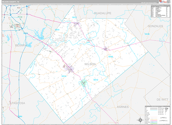 Wilson County, TX Zip Code Map