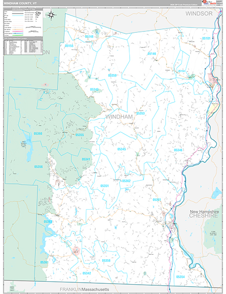 Windham County, VT Wall Map