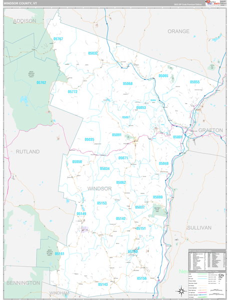 Windsor County, VT Wall Map