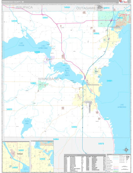 Winnebago County, WI Carrier Route Wall Map