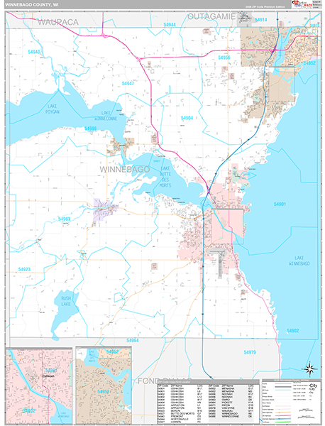 Winnebago County, WI Wall Map