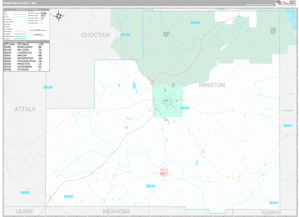 Winston County, MS Wall Map Premium Style by MarketMAPS - MapSales