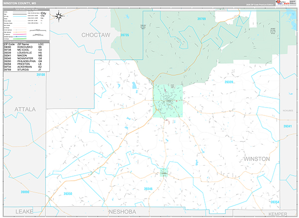 Winston County, MS Zip Code Map