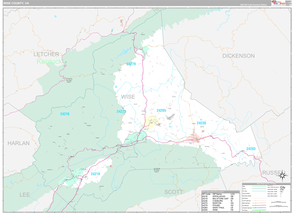 Wise County, VA Wall Map Premium Style