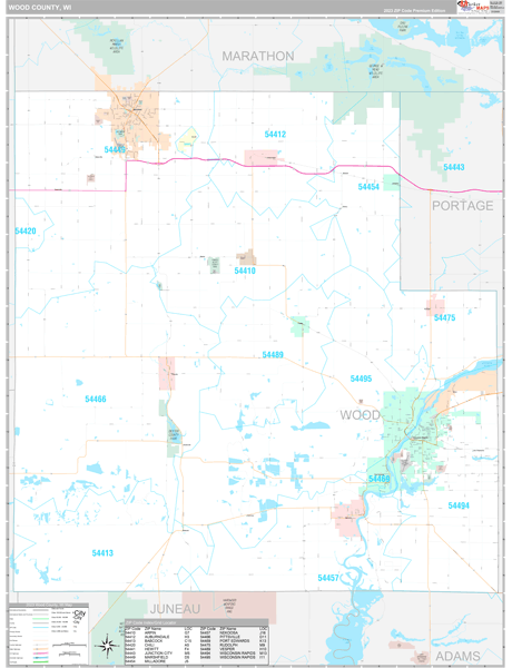Wood County, WI Wall Map Premium Style