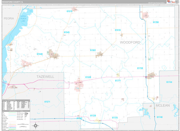 Woodford County, IL Wall Map