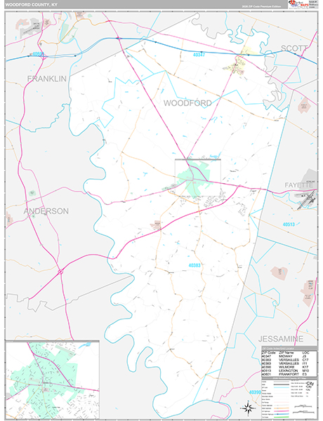Woodford County, KY Zip Code Map