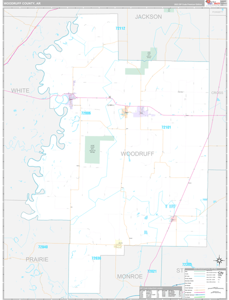 Woodruff County, AR Wall Map Premium Style