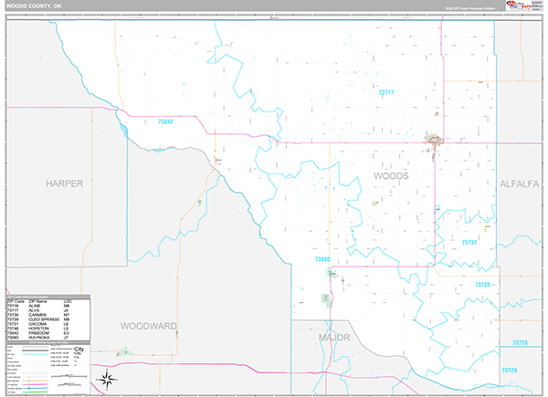 Woods County, OK Wall Map
