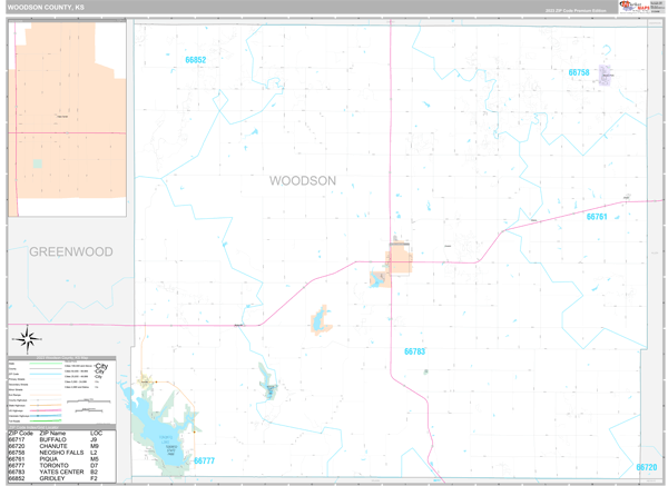 Woodson County, KS Wall Map Premium Style