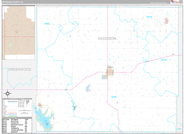 Woodson County, KS Wall Map