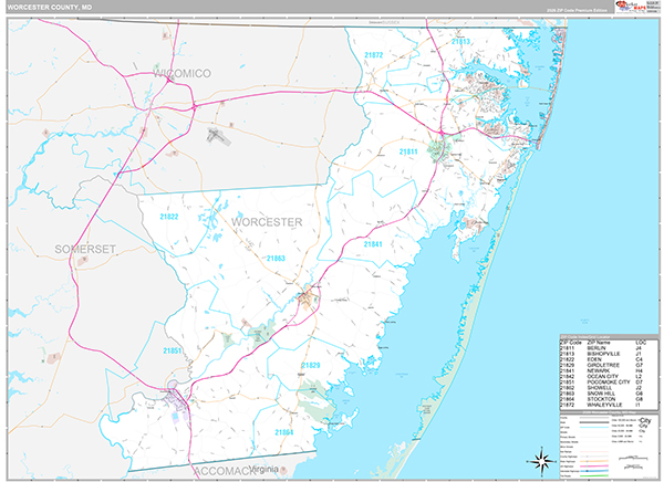 Worcester County, MD Zip Code Map
