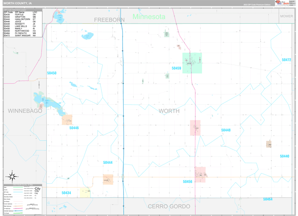 Worth County, IA Wall Map Premium Style
