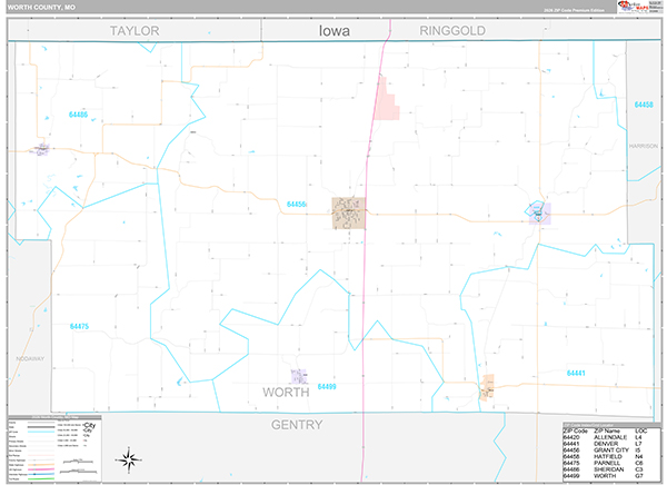Worth County, MO Wall Map