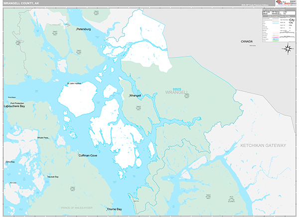 Wrangell-Petersburg Borough (County), AK Carrier Route Wall Map