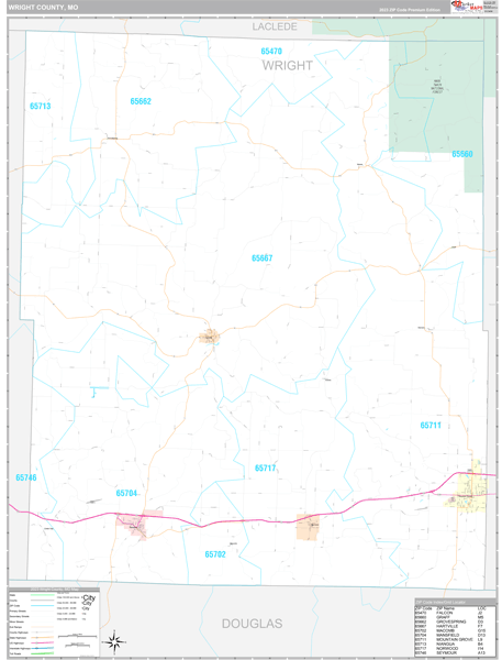 Wright County, MO Carrier Route Wall Map